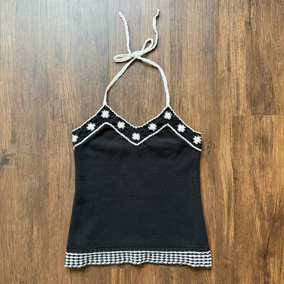 Ann Taylor LOFT Black White Sweater Knit Halter Top Boho Cotton Small - Picture 1 of 10